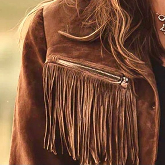 ❤️Hello Fringe!! Western Vegan Brown Suede Fringe Button Up Jacket - Picture 5 of 7